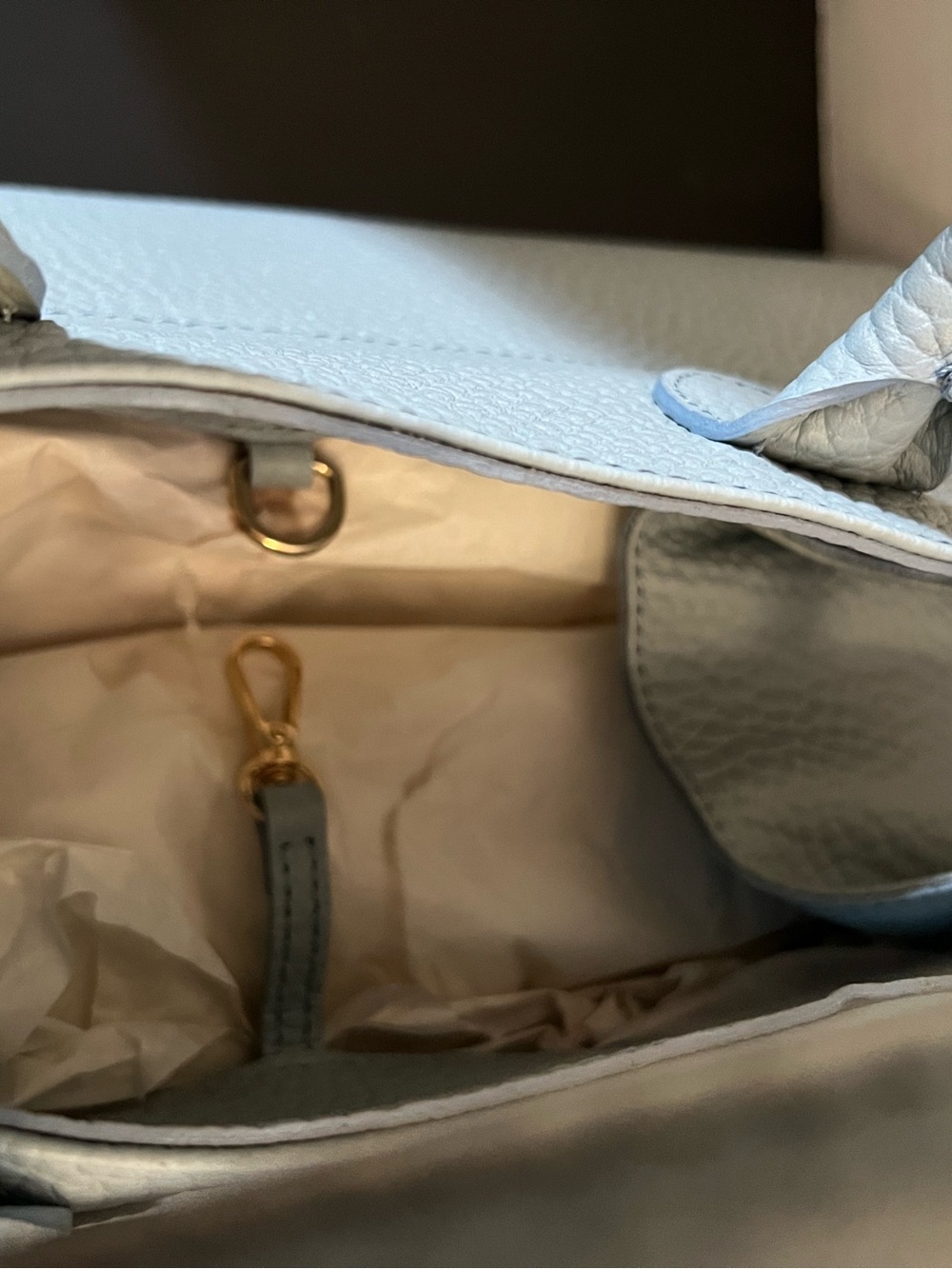 Light Blue Structured Leather Satchel Bag with Strap - Picture 5 of 9